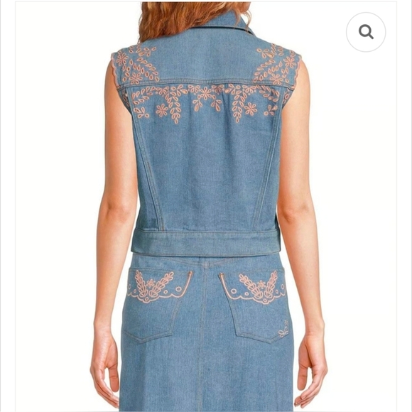 Driftwood Venus Eyelet Floral Pink Embroidered Denim Lace Vest - Picture 2 of 9